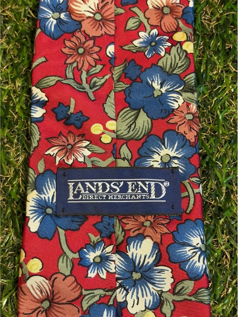 Lands' End Floral Pattern Red Tie